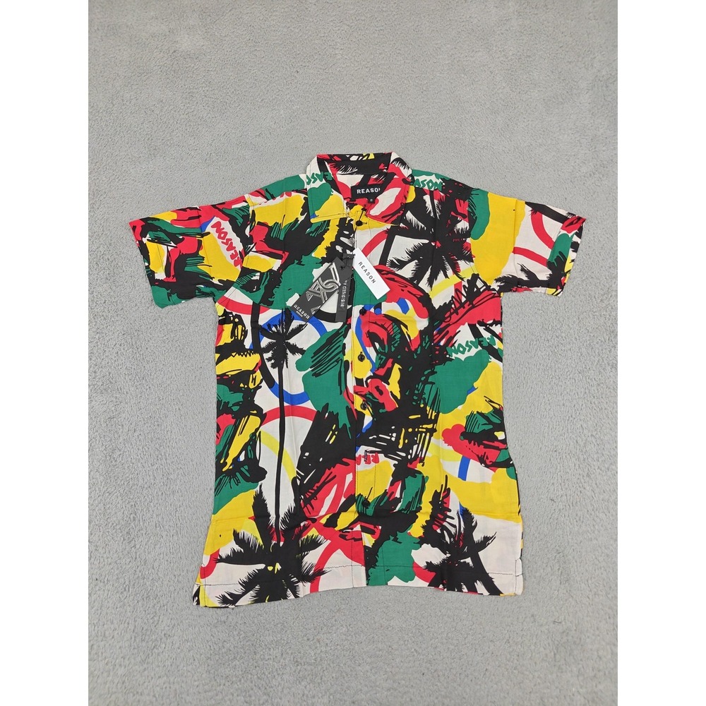 Reason Shirt‎ Mens Small Multi Aloha Hawaiian Camp Short Sleeve Button Up VS1-09